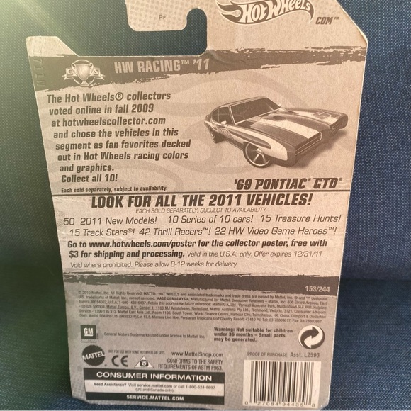 HOT WHEELS VHTF 2011 RACING SERIES 69 PONTIAC GTO - Picture 3 of 6